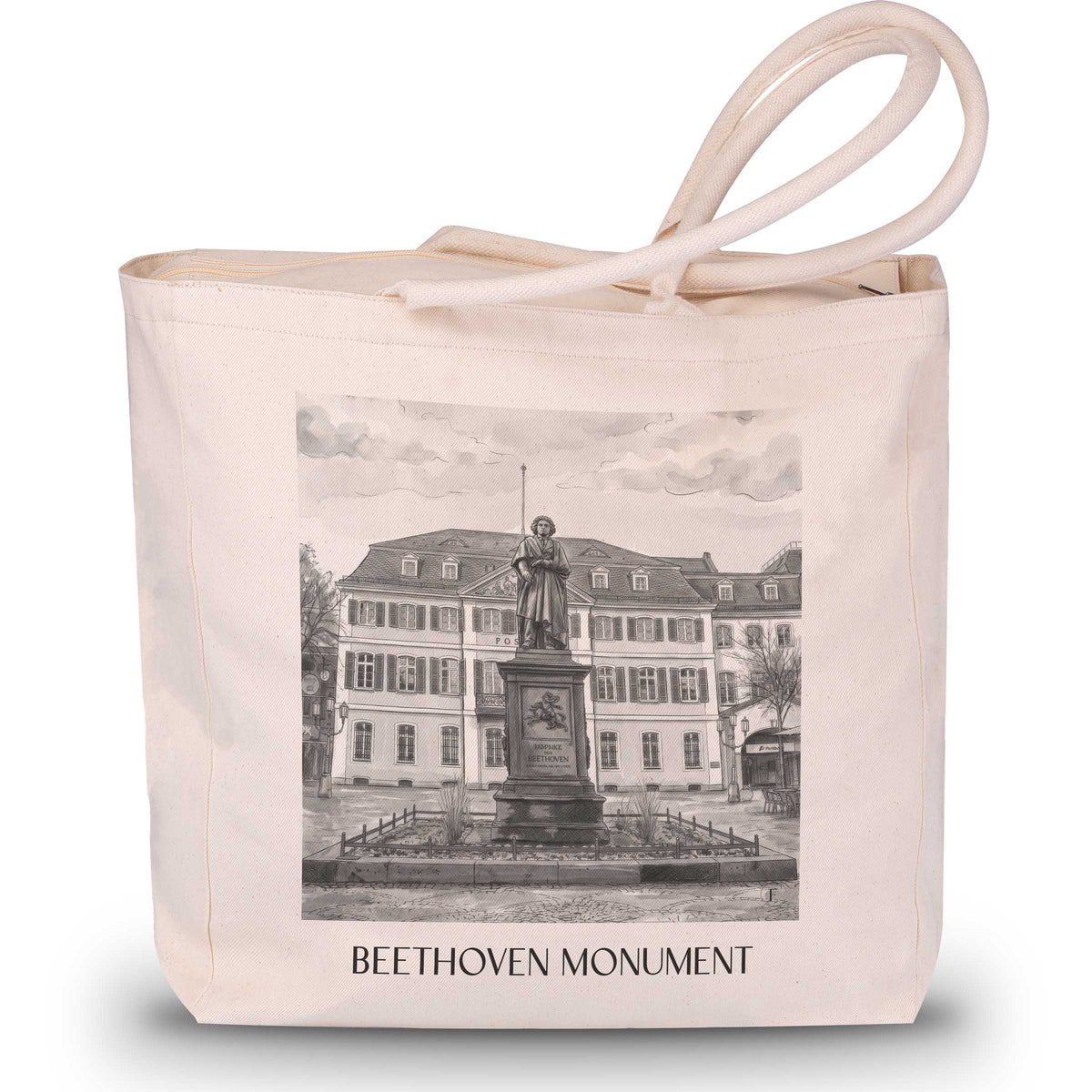 Beethoven-Denkmal Shopping Tasche - Bonn - Deutschland Tote Bag - Einkaufstasche im Aquarell Schwarz-Weiß Stil - favplace