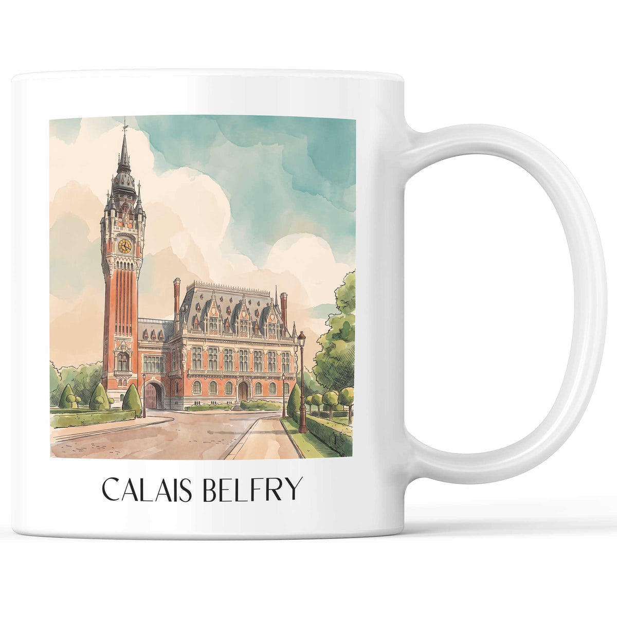 Beffroi de Calais Kaffeebecher - Côte d'Opale - Frankreich Becher - Kaffeetasse im Aquarell Stil - favplace