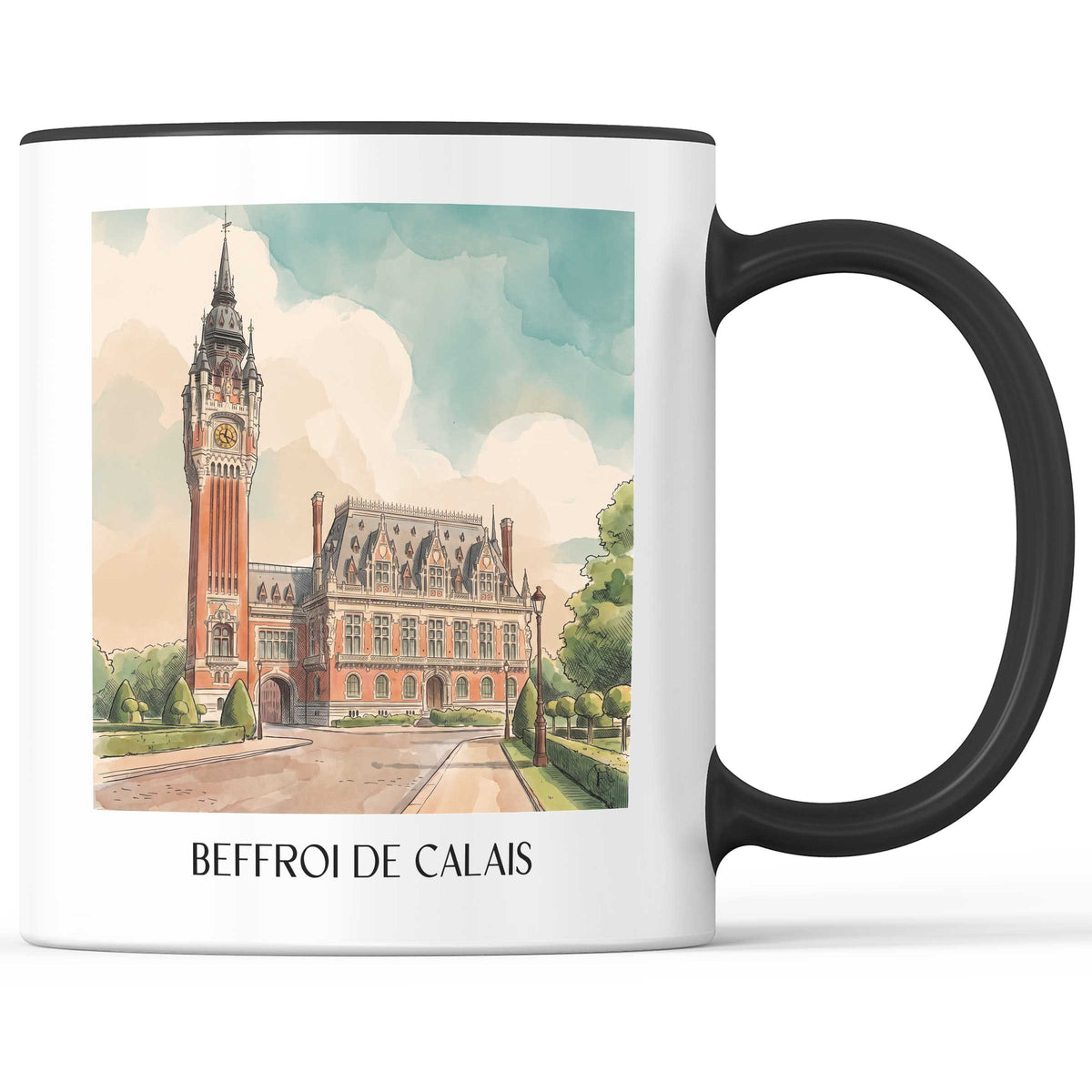 beffroi-de-calais-côte-d'opale-frankreich-kaffeebecher-aquarell