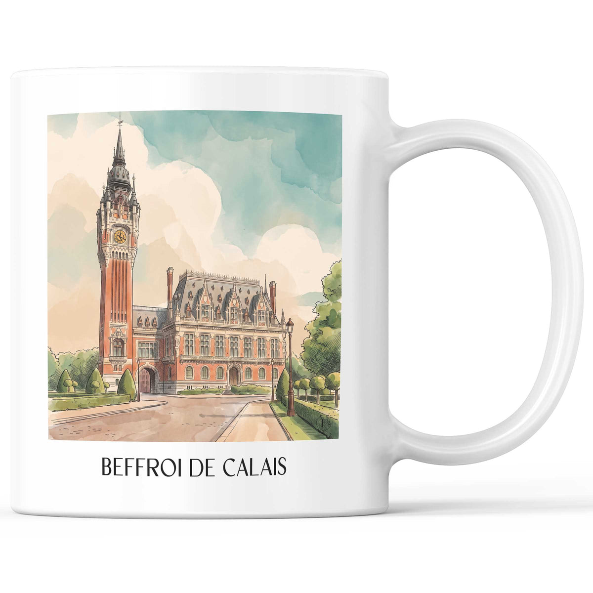 beffroi-de-calais-côte-d'opale-frankreich-kaffeebecher-aquarell