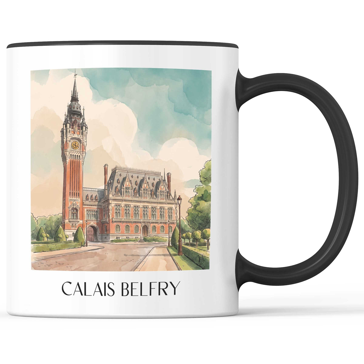 Beffroi de Calais Kaffeebecher - Côte d'Opale - Frankreich Becher - Kaffeetasse im Aquarell Stil - favplace