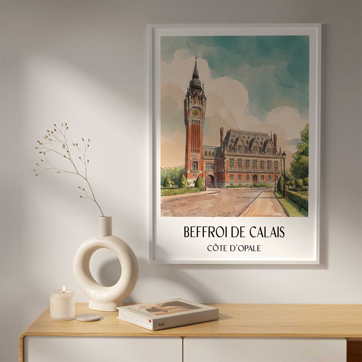beffroi-de-calais-côte-d'opale-frankreich-poster-aquarell