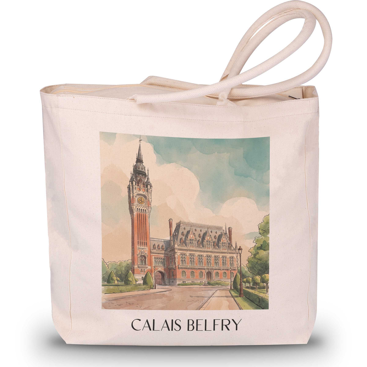 Beffroi de Calais Shopping Tasche - Côte d'Opale - Frankreich Tote Bag - Einkaufstasche im Aquarell Stil - favplace