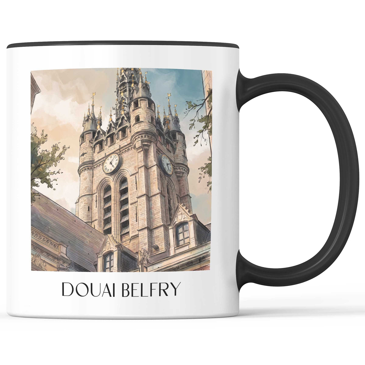 Beffroi de Douai Kaffeebecher - Nord - Frankreich Becher - Kaffeetasse im Aquarell Stil