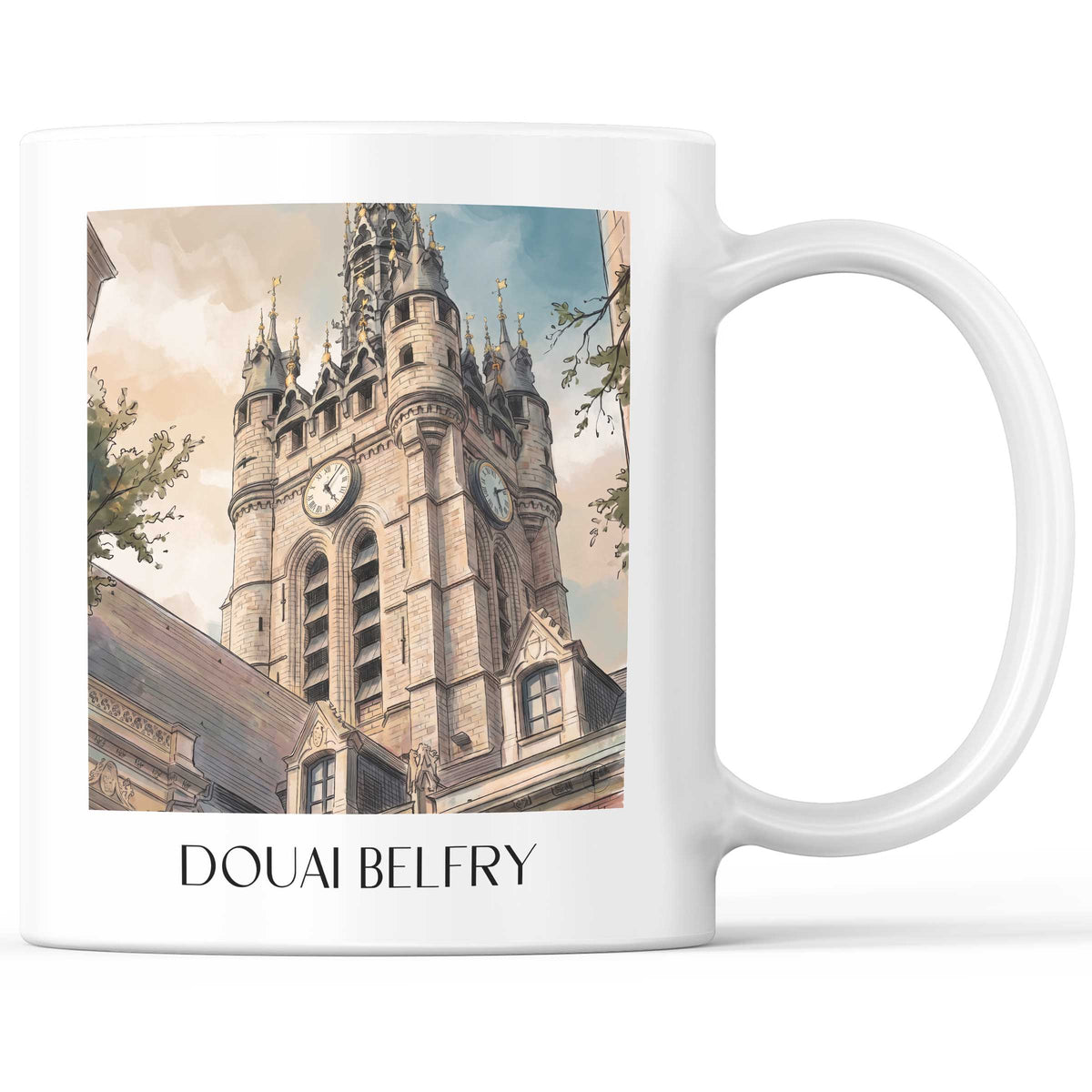 Beffroi de Douai Kaffeebecher - Nord - Frankreich Becher - Kaffeetasse im Aquarell Stil
