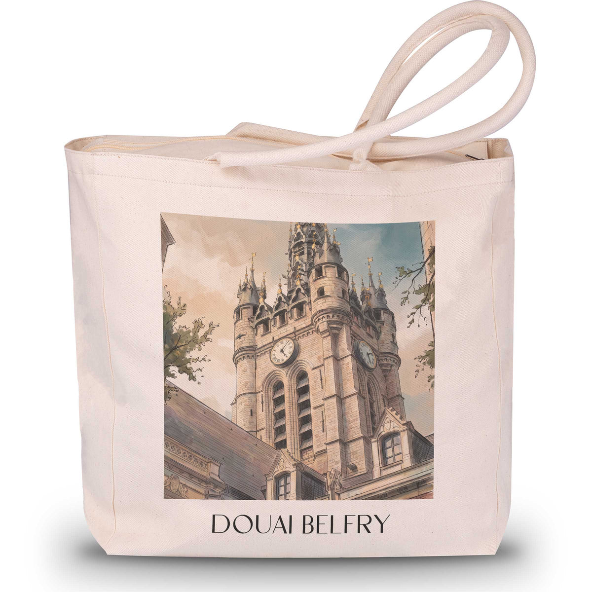 Beffroi de Douai Shopping Tasche - Nord - Frankreich Tote Bag - Einkaufstasche im Aquarell Stil