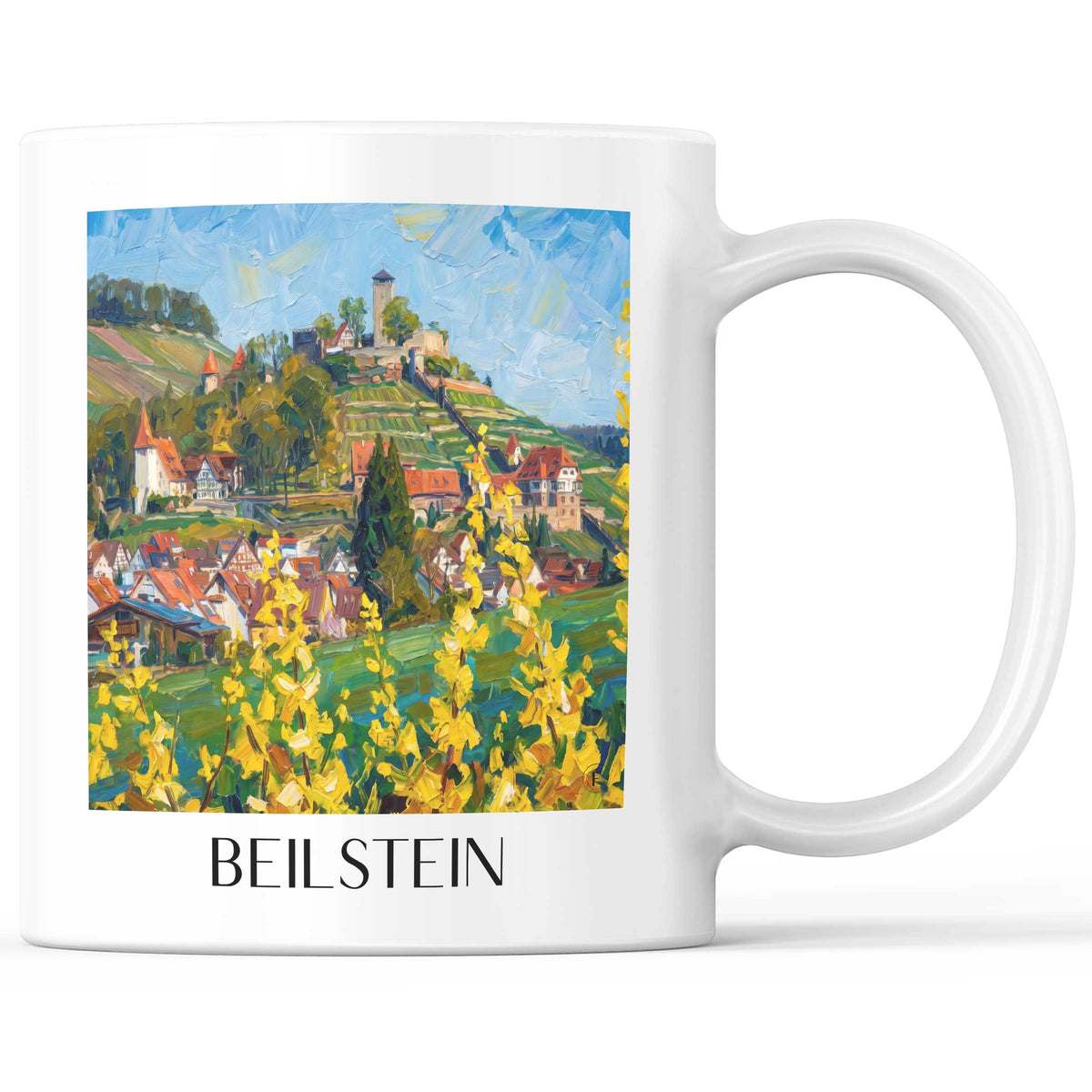 Beilstein Kaffeebecher - Löwensteiner Berge - Deutschland Becher - Kaffeetasse im Ölgemälde Stil - favplace