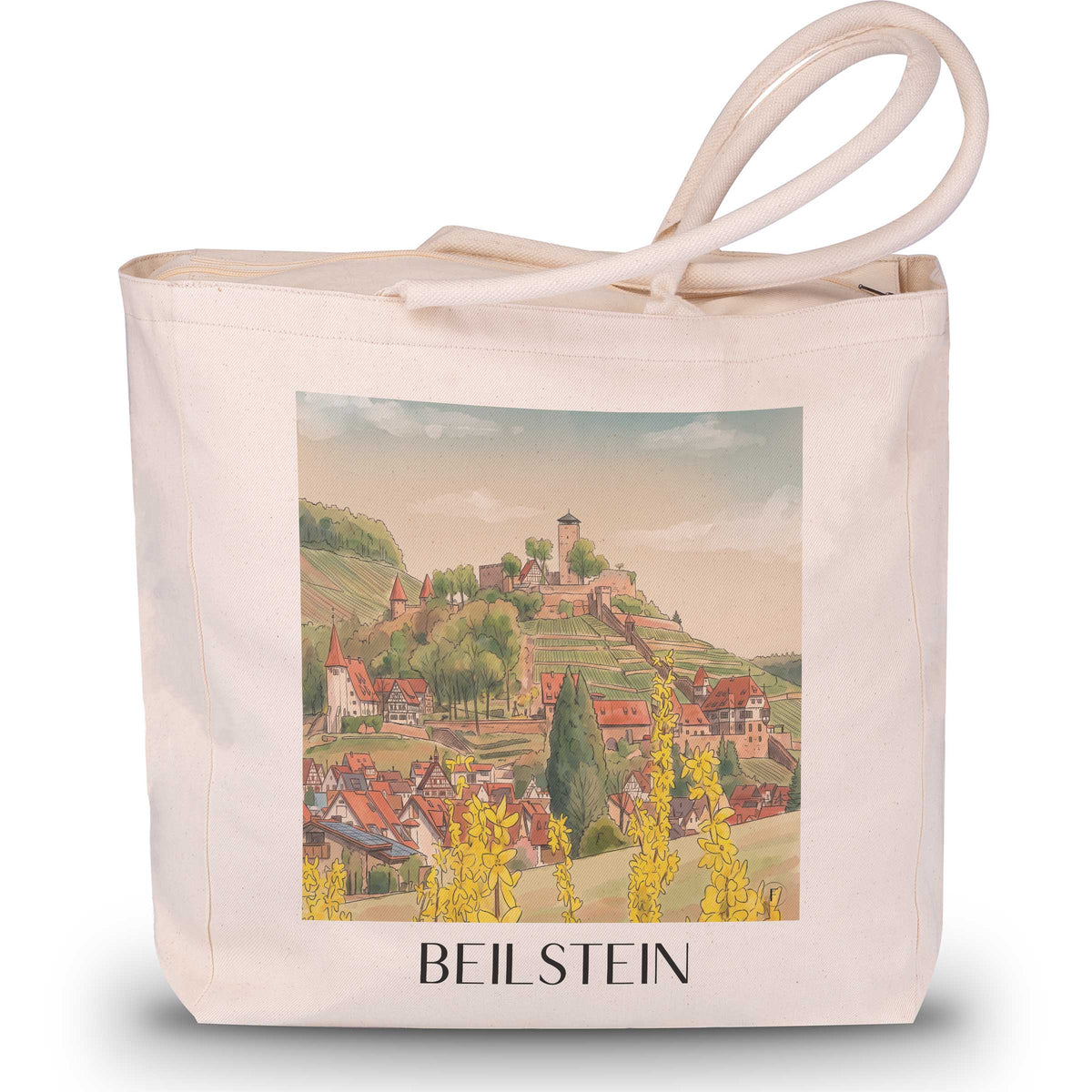 Beilstein Shopping Tasche - Löwensteiner Berge - Deutschland Tote Bag - Einkaufstasche im Aquarell Stil - favplace
