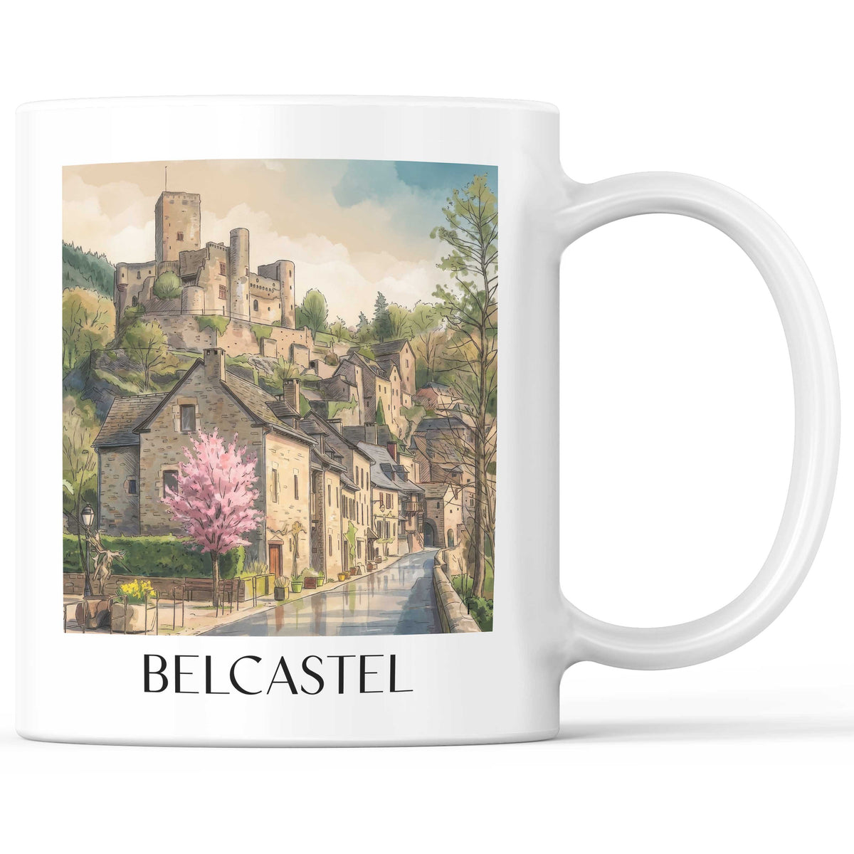 Belcastel Kaffeebecher - Vallée de l'Aveyron - Frankreich Becher - Kaffeetasse im Aquarell Stil - favplace