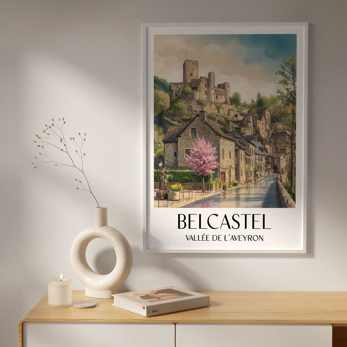 belcastel-vallée-de-l'aveyron-frankreich-poster-aquarell
