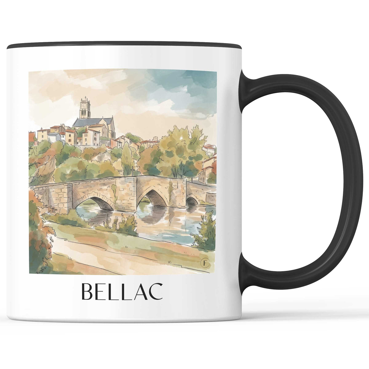 Bellac Kaffeebecher - Haute-Vienne - Frankreich Becher - Kaffeetasse im Aquarell Stil - favplace