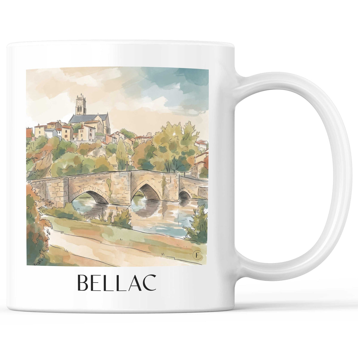 Bellac Kaffeebecher - Haute-Vienne - Frankreich Becher - Kaffeetasse im Aquarell Stil - favplace