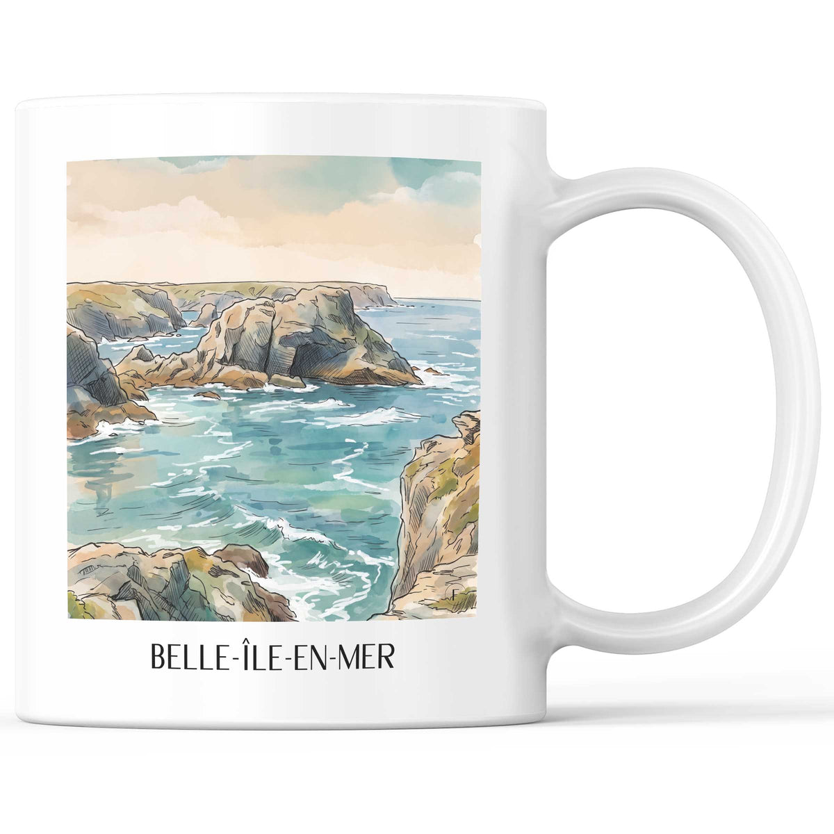 Belle-Île-en-Mer Kaffeebecher - Belle-Île - Frankreich Becher - Kaffeetasse im Aquarell Stil - favplace