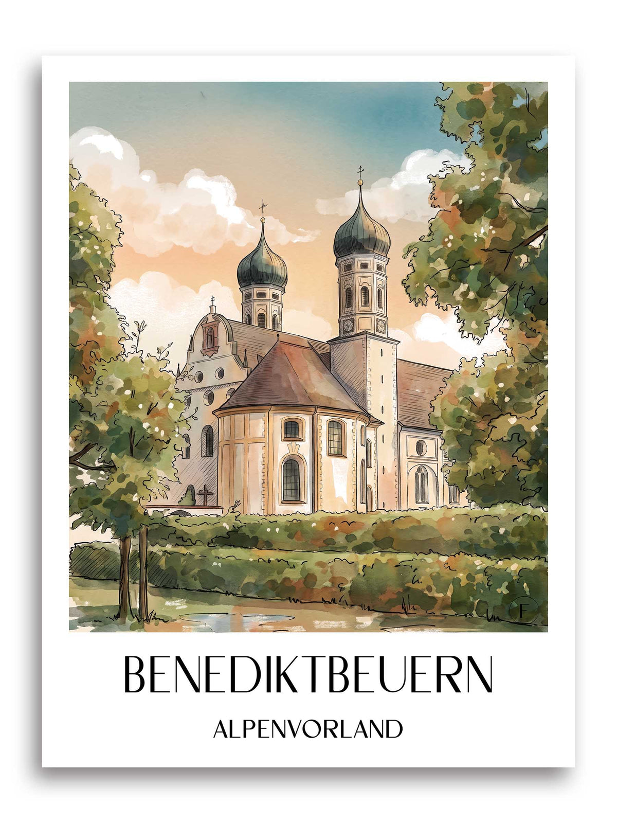 benediktbeuern-alpenvorland-deutschland-poster-aquarell