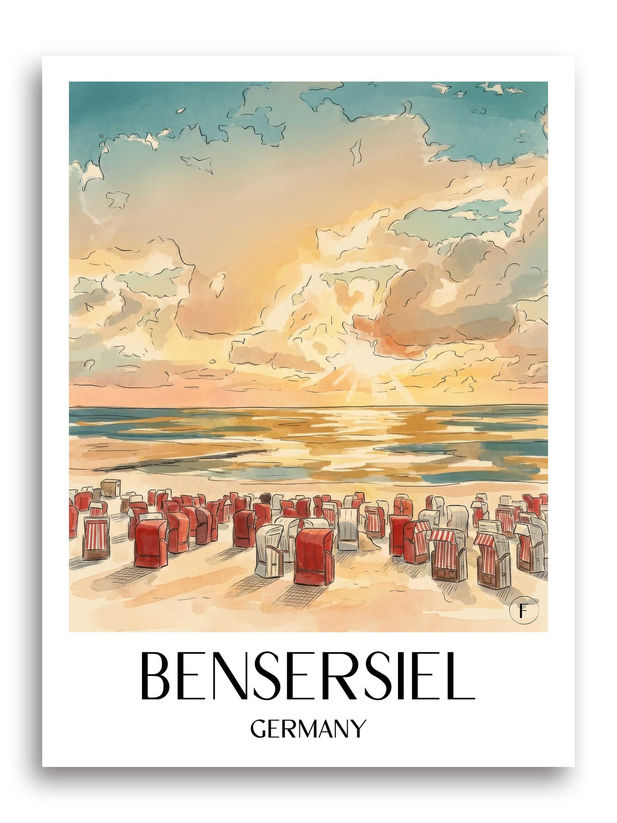 Bensersiel Poster - Ostfriesland - Deutschland Kunstdruck - Aquarell von A4 bis A1 - favplace