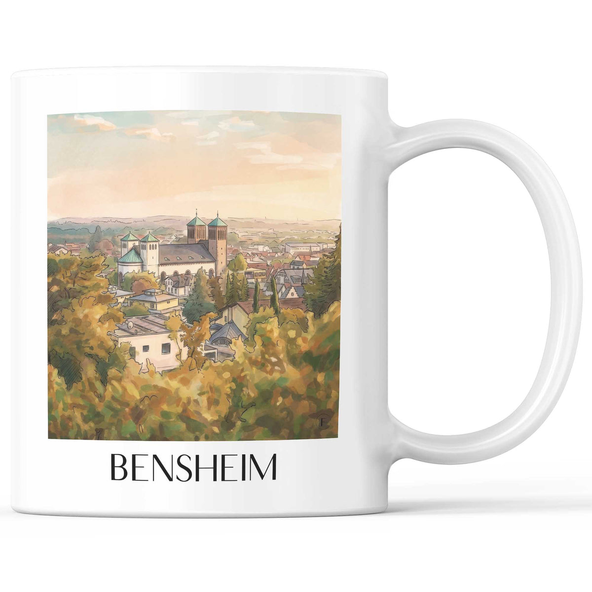 Bensheim Kaffeebecher - Südhessen - Deutschland Becher - Kaffeetasse im Aquarell Stil - favplace