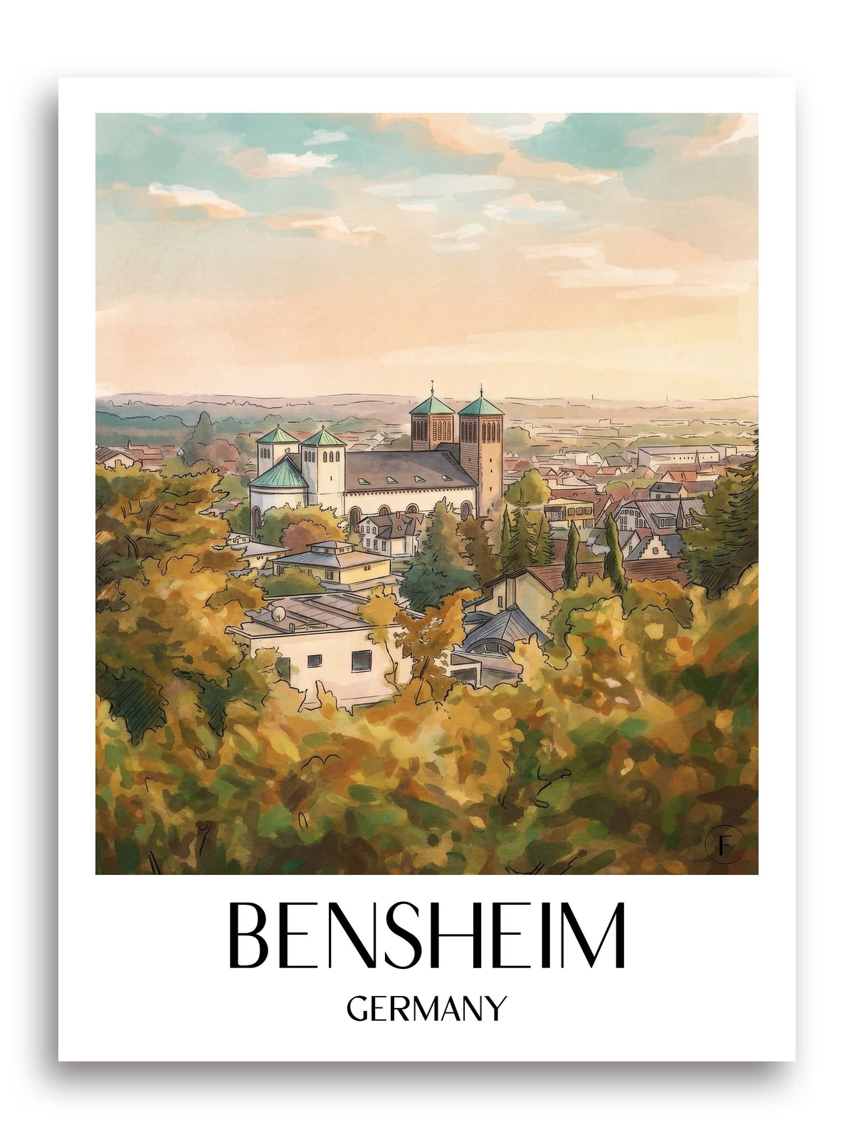 Bensheim Poster - Südhessen - Deutschland Kunstdruck - Aquarell von A4 bis A1 - favplace