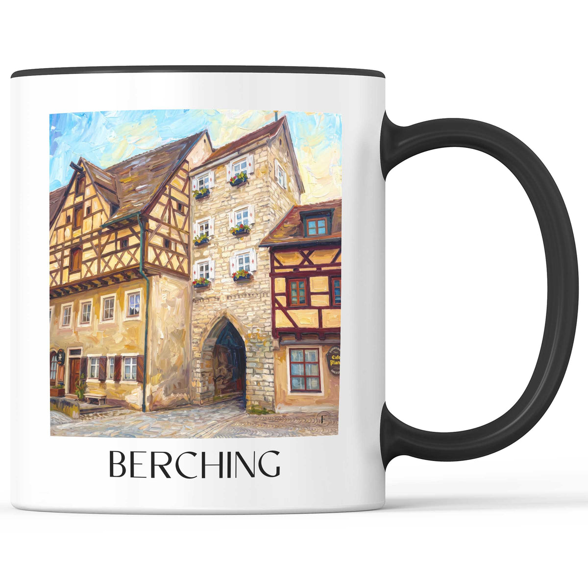 Berching Kaffeebecher - Altmühltal - Deutschland Becher - Kaffeetasse im Ölgemälde Stil