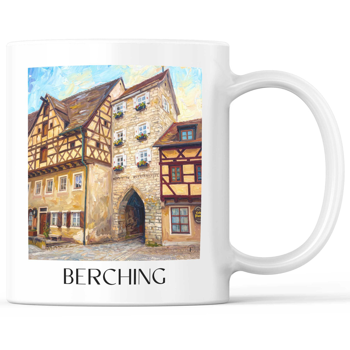 Berching Kaffeebecher - Altmühltal - Deutschland Becher - Kaffeetasse im Ölgemälde Stil