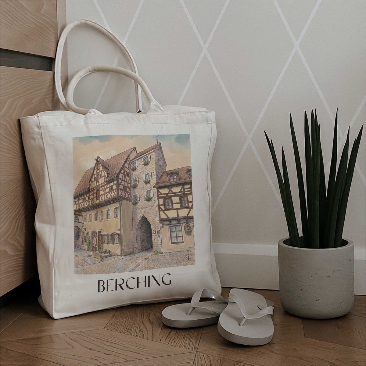 berching-altmühltal-deutschland-einkaufstasche-aquarell