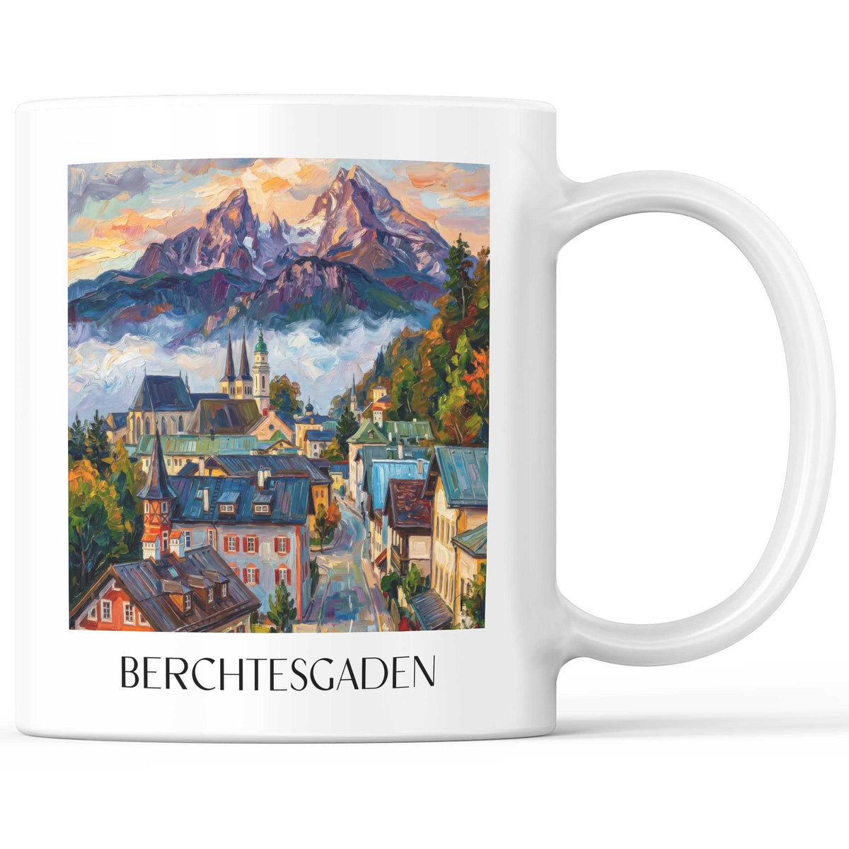 Berchtesgaden Kaffeebecher - Bayern - Deutschland Becher - Kaffeetasse im Ölgemälde Stil - favplace