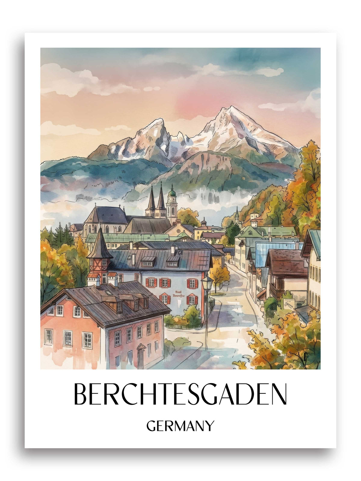 Berchtesgaden Poster - Bayern - Deutschland Kunstdruck - Aquarell von A4 bis A1 - favplace
