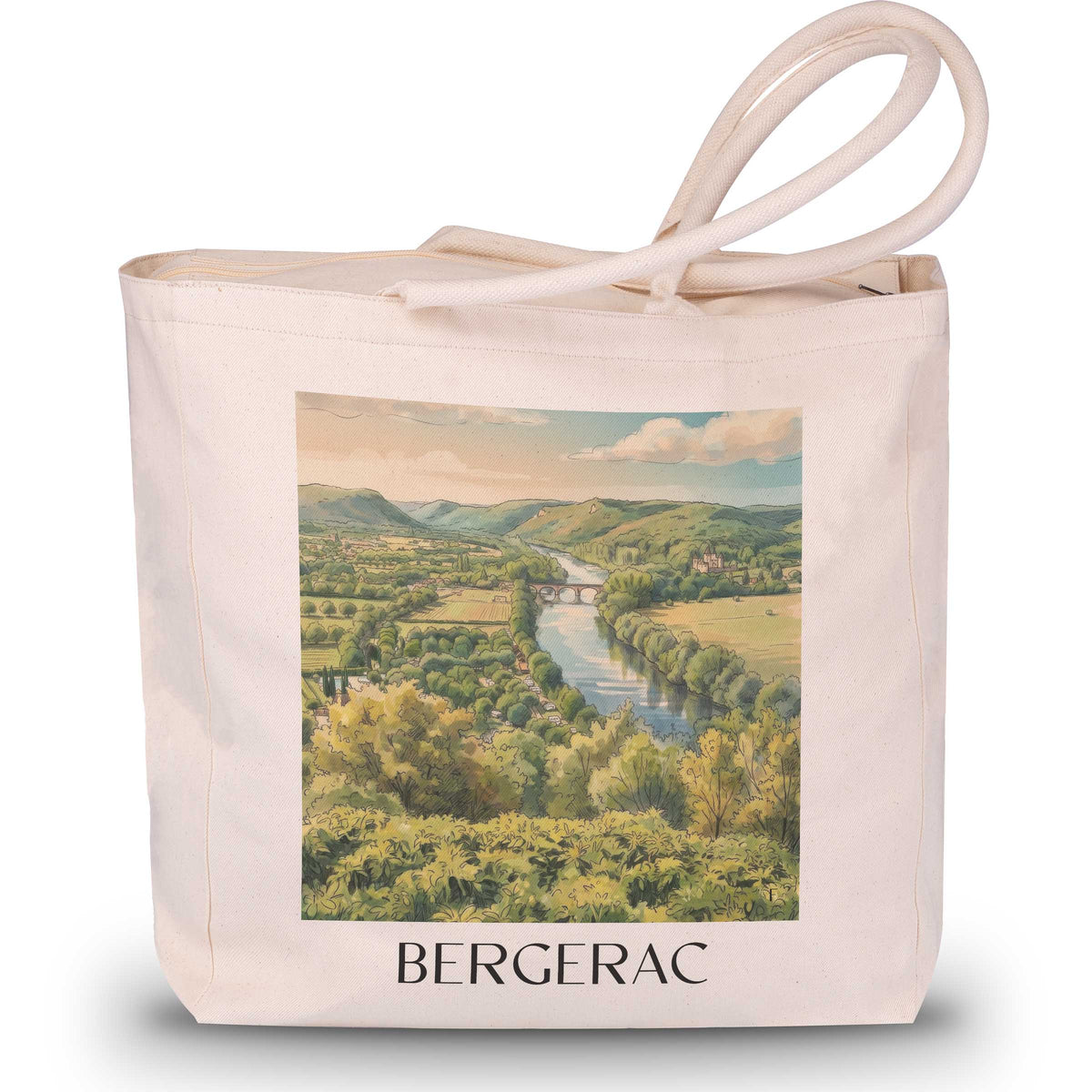 bergerac-périgord-pourpre-frankreich-einkaufstasche-aquarell