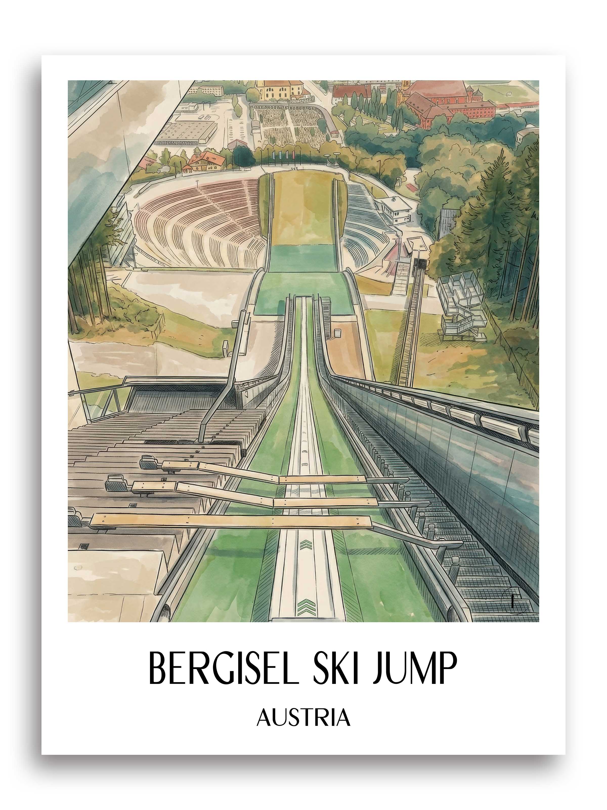 Bergiselschanze Poster - Innsbruck - Österreich Kunstdruck - Aquarell von A4 bis A1 - favplace
