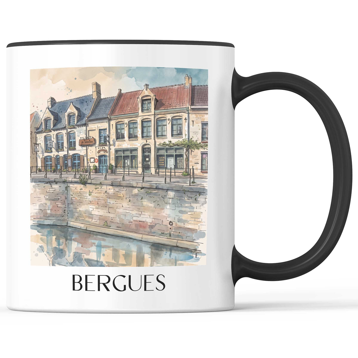 Bergues Kaffeebecher - Flandre - Frankreich Becher - Kaffeetasse im Aquarell Stil - favplace
