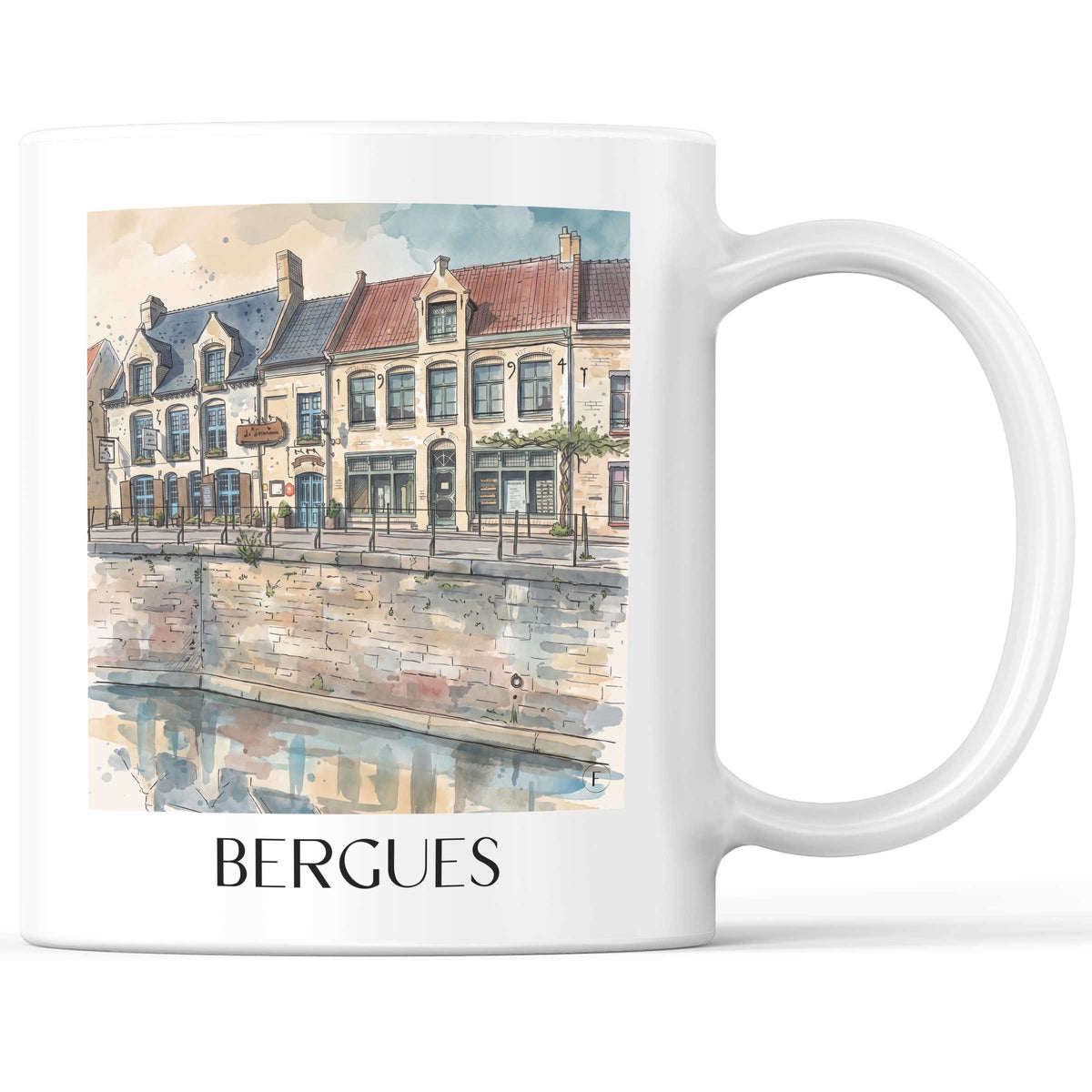 Bergues Kaffeebecher - Flandre - Frankreich Becher - Kaffeetasse im Aquarell Stil - favplace