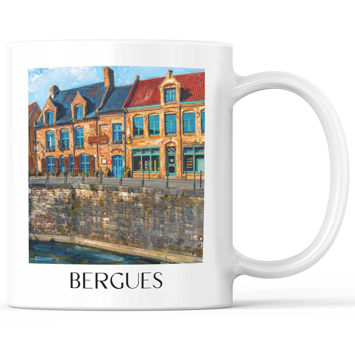 Bergues Kaffeebecher - Flandre - Frankreich Becher - Kaffeetasse im Ölgemälde Stil - favplace