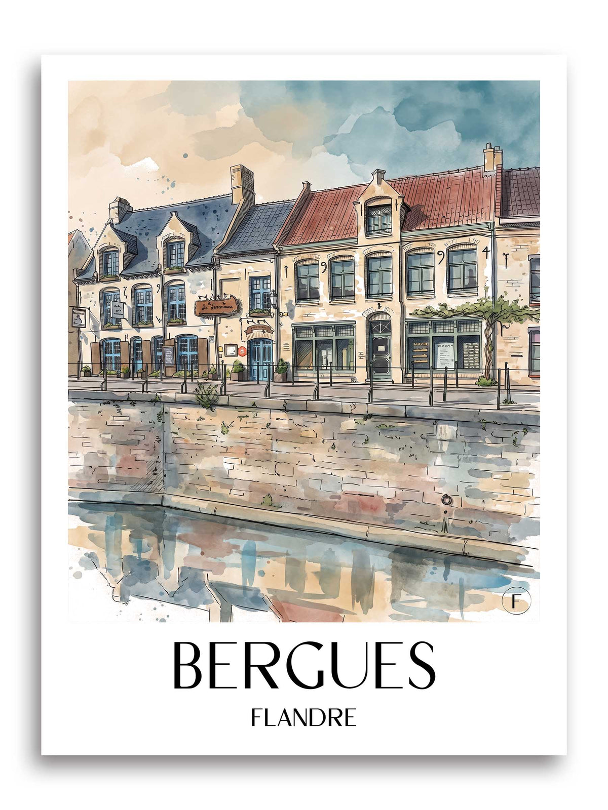 bergues-flandre-frankreich-poster-aquarell