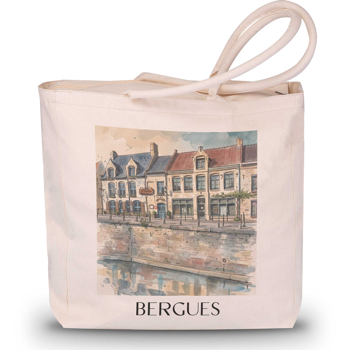 Bergues Shopping Tasche - Flandre - Frankreich Tote Bag - Einkaufstasche im Aquarell Stil - favplace