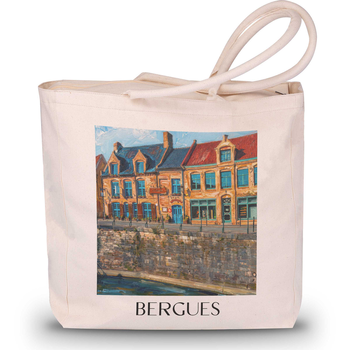 Bergues Shopping Tasche - Flandre - Frankreich Tote Bag - Einkaufstasche im Ölgemälde Stil - favplace