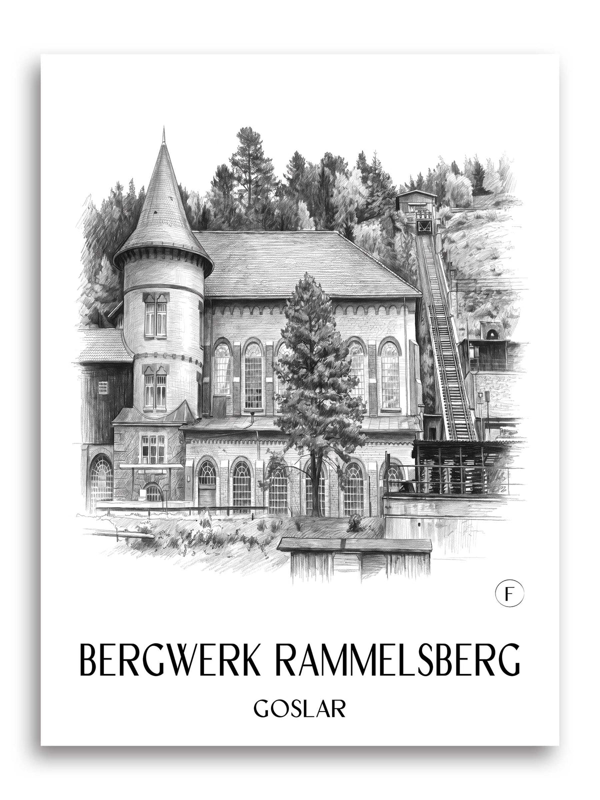 Bergwerk Rammelsberg Poster - Goslar - Deutschland Kunstdruck - Zeichnung von A4 bis A1