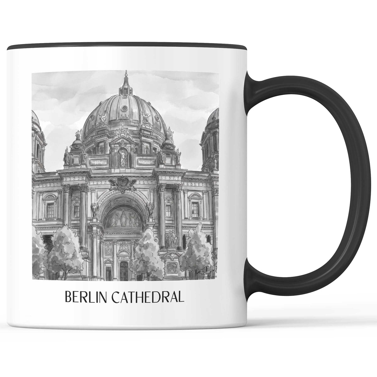 Berliner Dom Kaffeebecher - Berlin - Deutschland Becher - Kaffeetasse im Aquarell Schwarz-Weiß Stil - favplace
