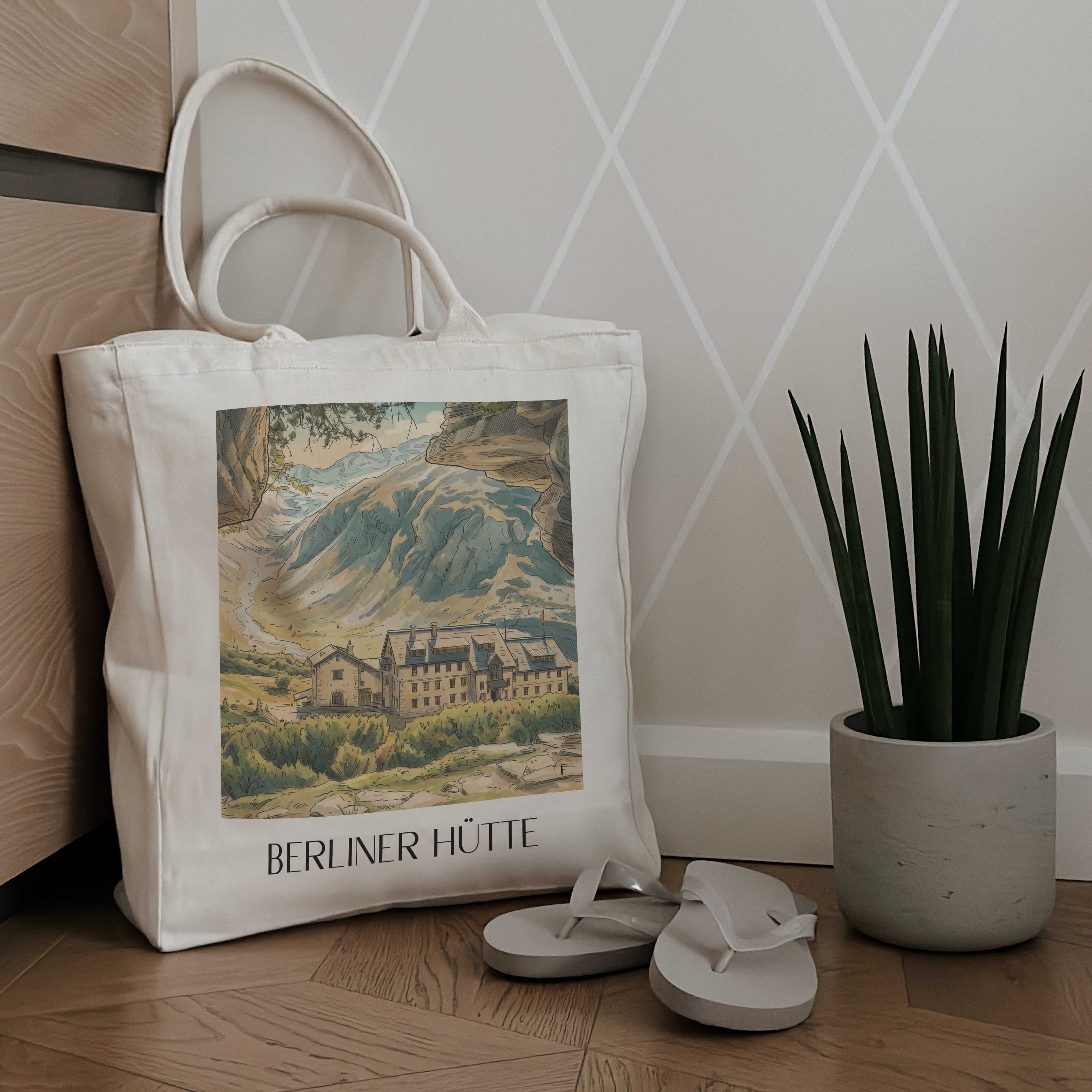berliner-hütte-zillertaler-alpen-österreich-einkaufstasche-aquarell