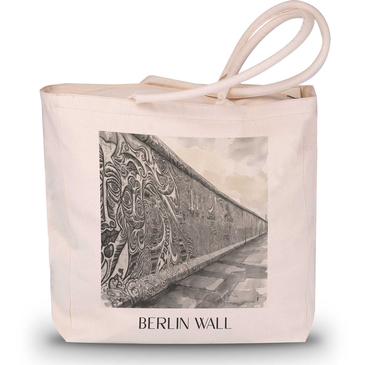 Berliner Mauer Shopping Tasche - Berlin - Deutschland Tote Bag - Einkaufstasche im Aquarell Schwarz-Weiß Stil - favplace