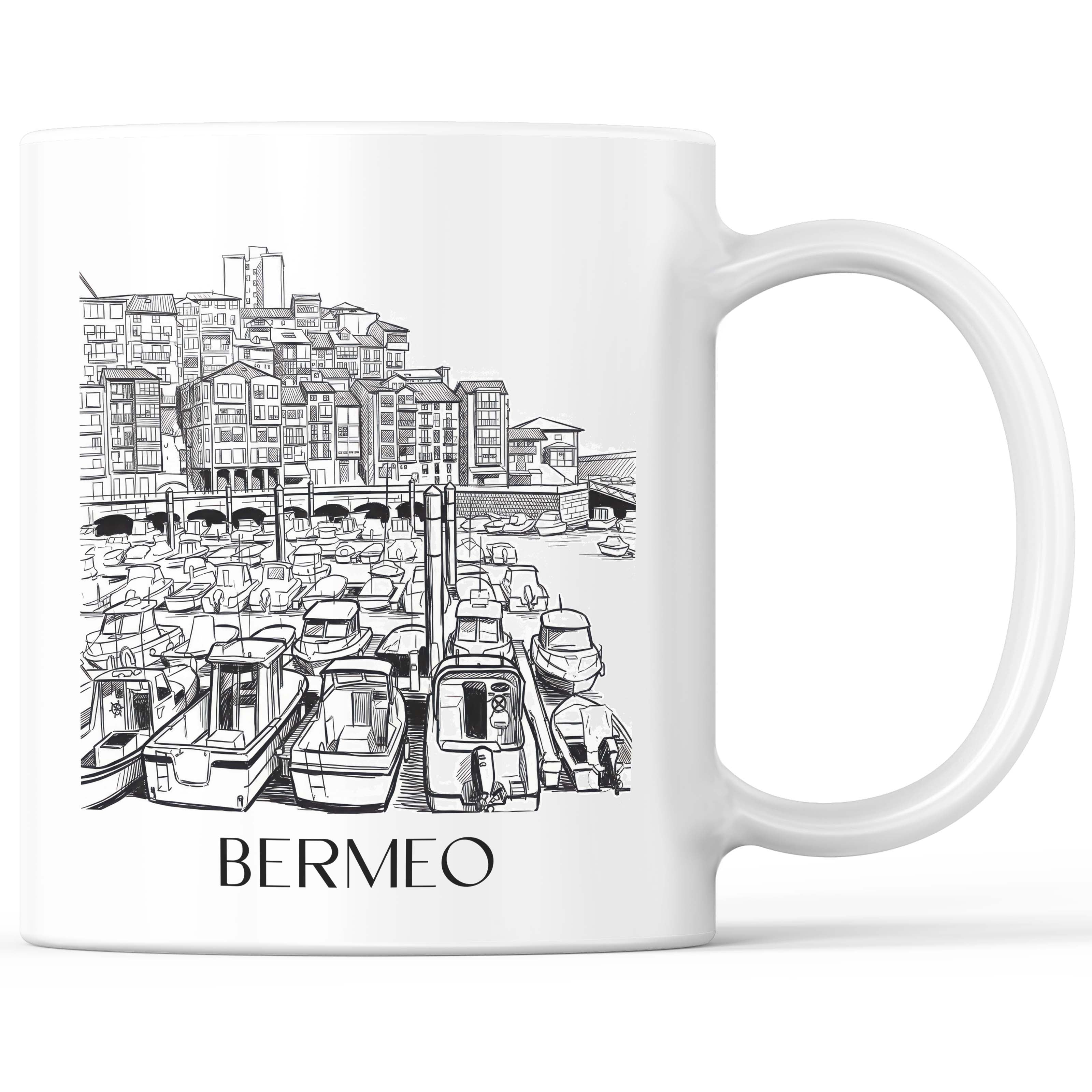 Bermeo Kaffeebecher - Spanien - Spanien und Spanien Becher - Kaffeetasse im Skizze Stil - favplace