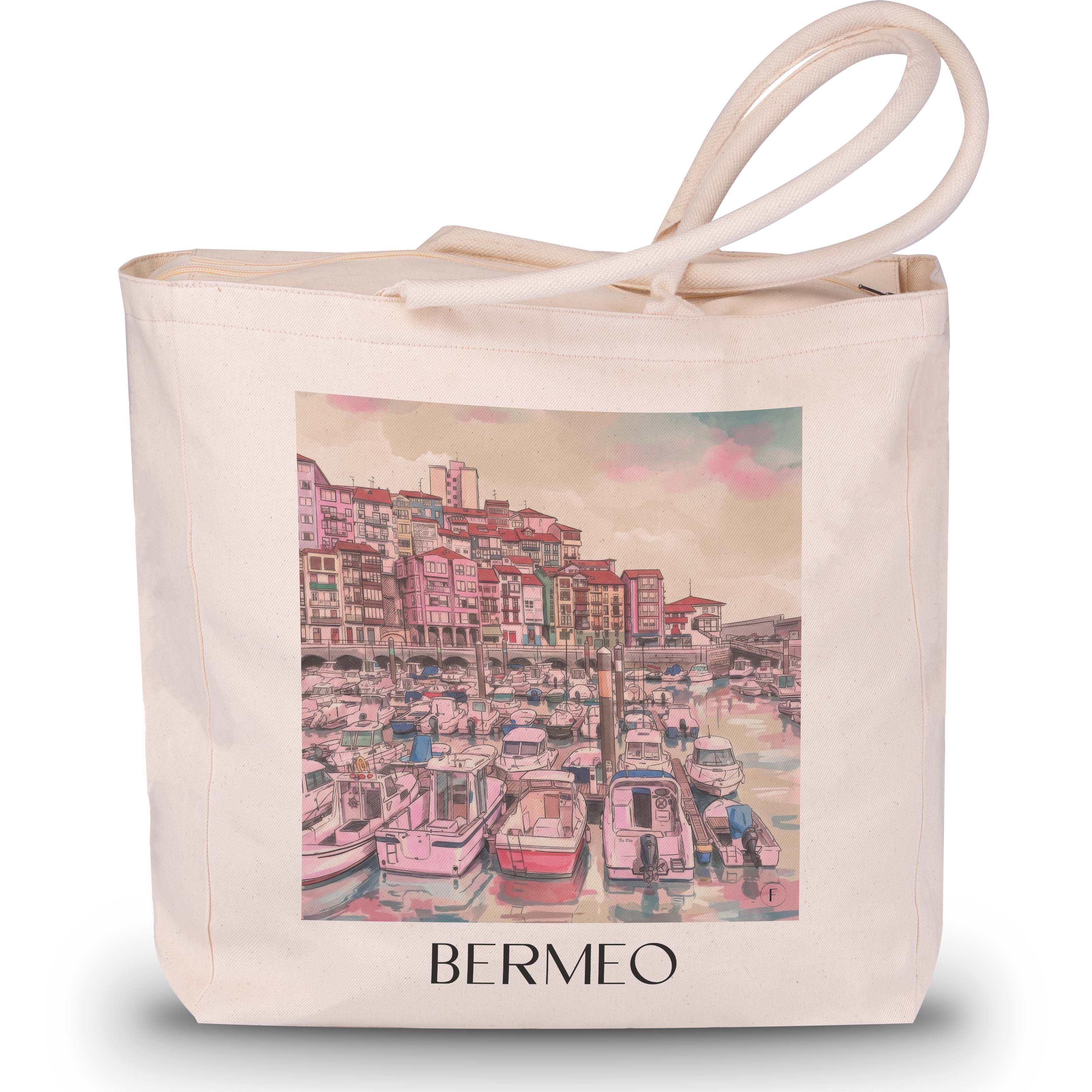 Bermeo Shopping Tasche - Spanien - Spanien und Spanien Tote Bag - Einkaufstasche im Aquarell Pink Stil - favplace