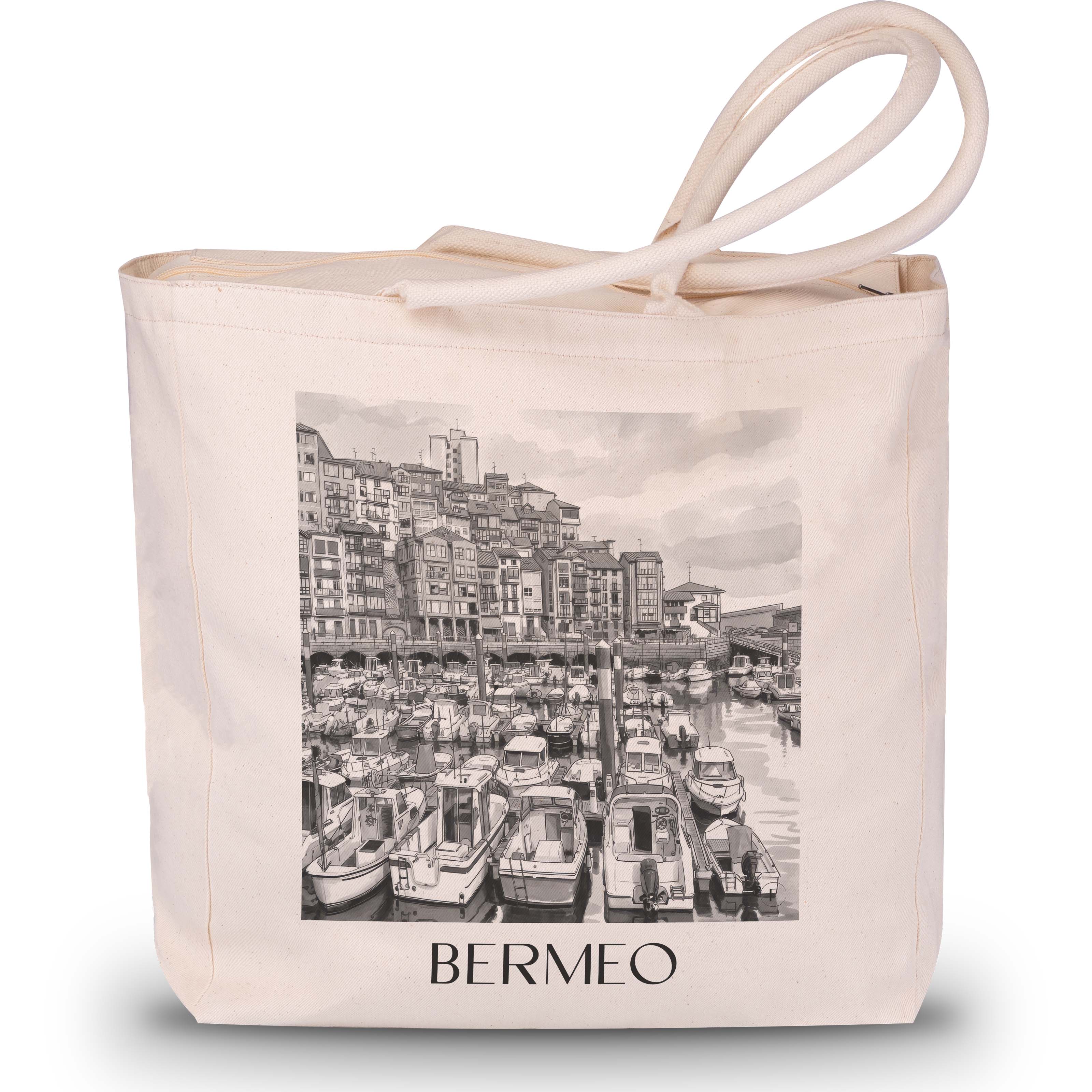 bermeo--spanien-spanien-und-spanien-einkaufstasche-aquarell-schwarz-weiss