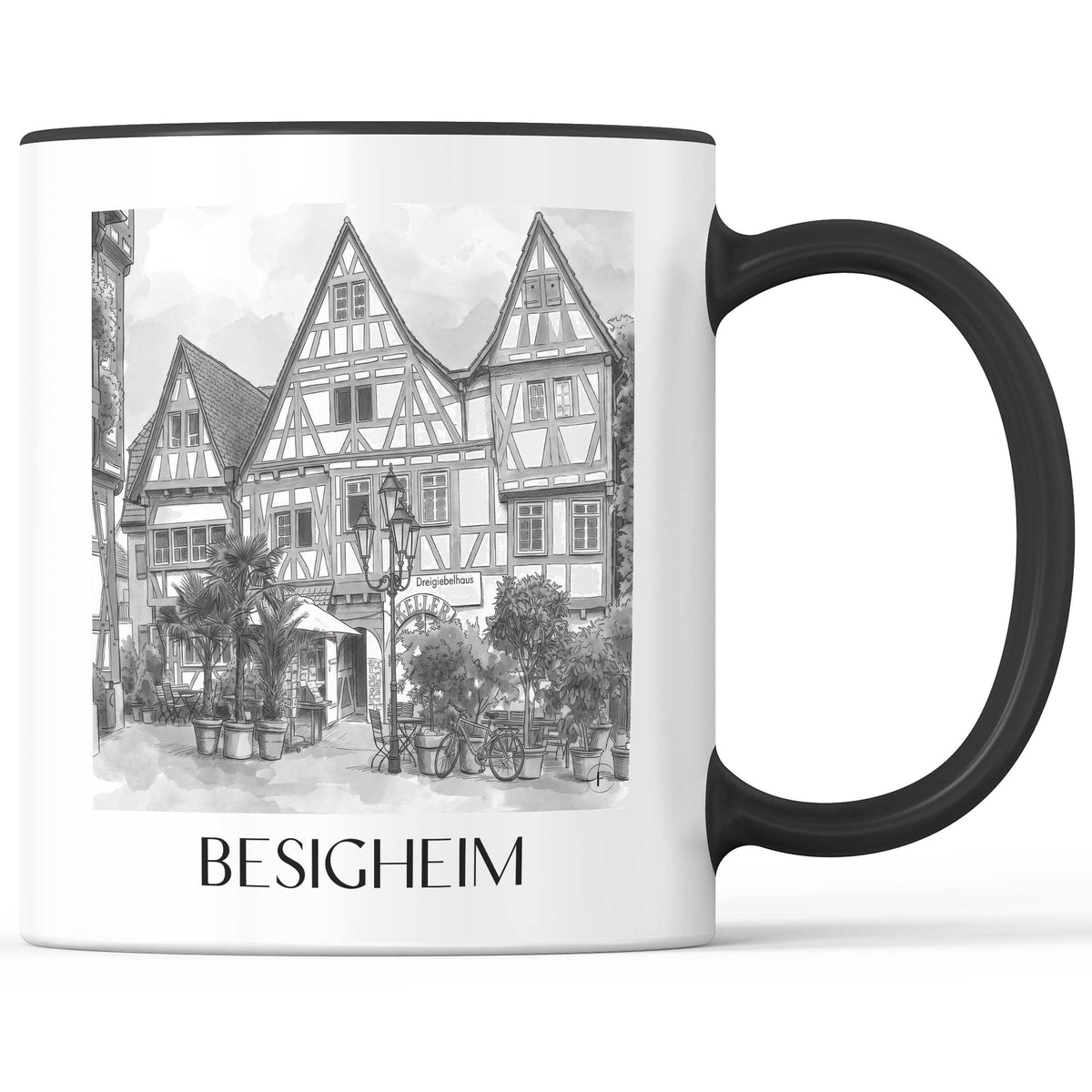 Besigheim Kaffeebecher - Neckartal - Deutschland Becher - Kaffeetasse im Aquarell Schwarz-Weiß Stil - favplace