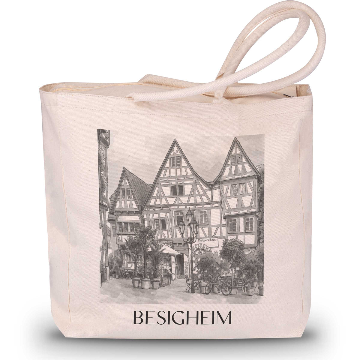 Besigheim Shopping Tasche - Neckartal - Deutschland Tote Bag - Einkaufstasche im Aquarell Schwarz-Weiß Stil - favplace