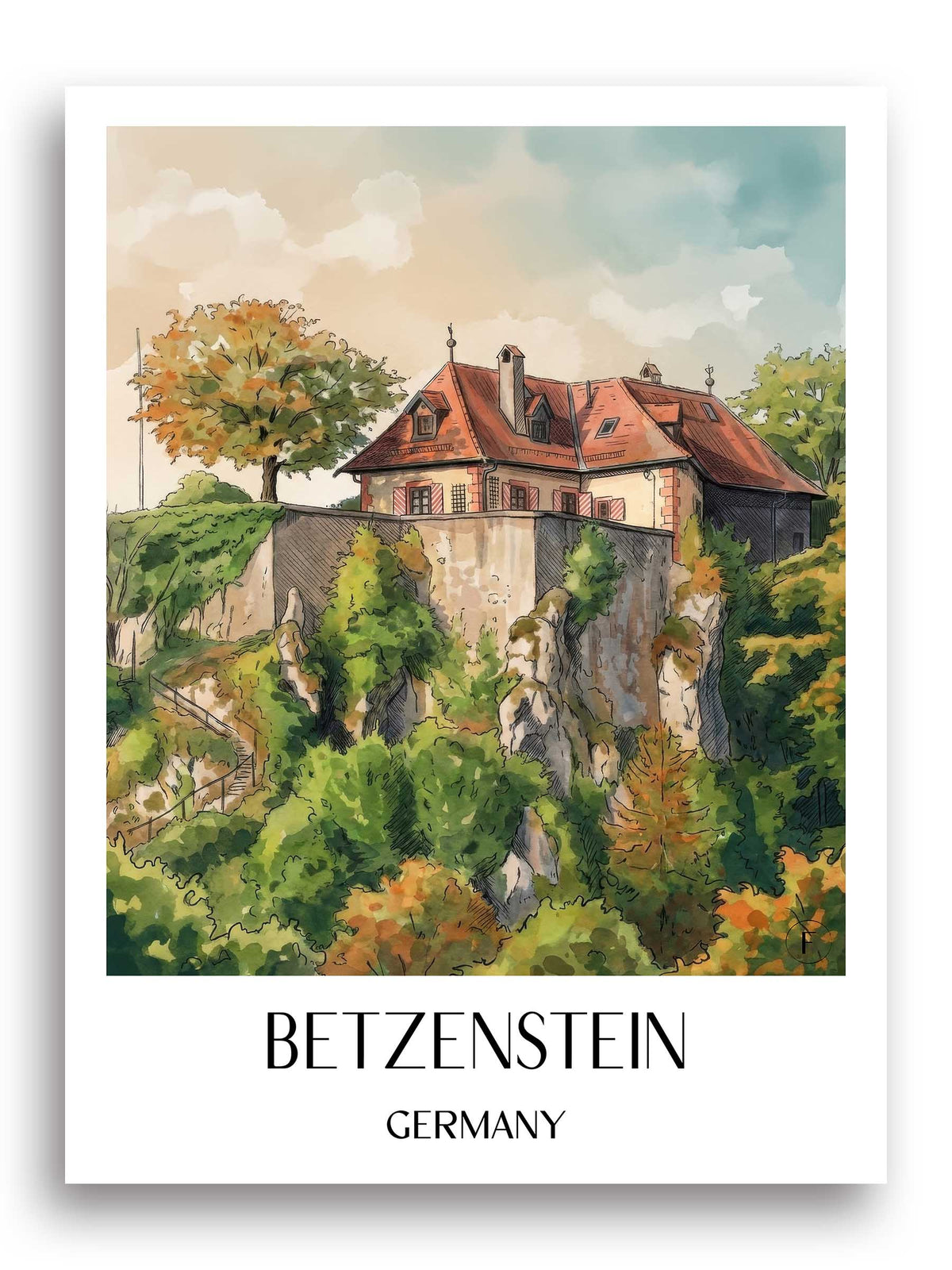 Betzenstein Poster - Bayern - Deutschland Kunstdruck - Aquarell von A4 bis A1 - favplace