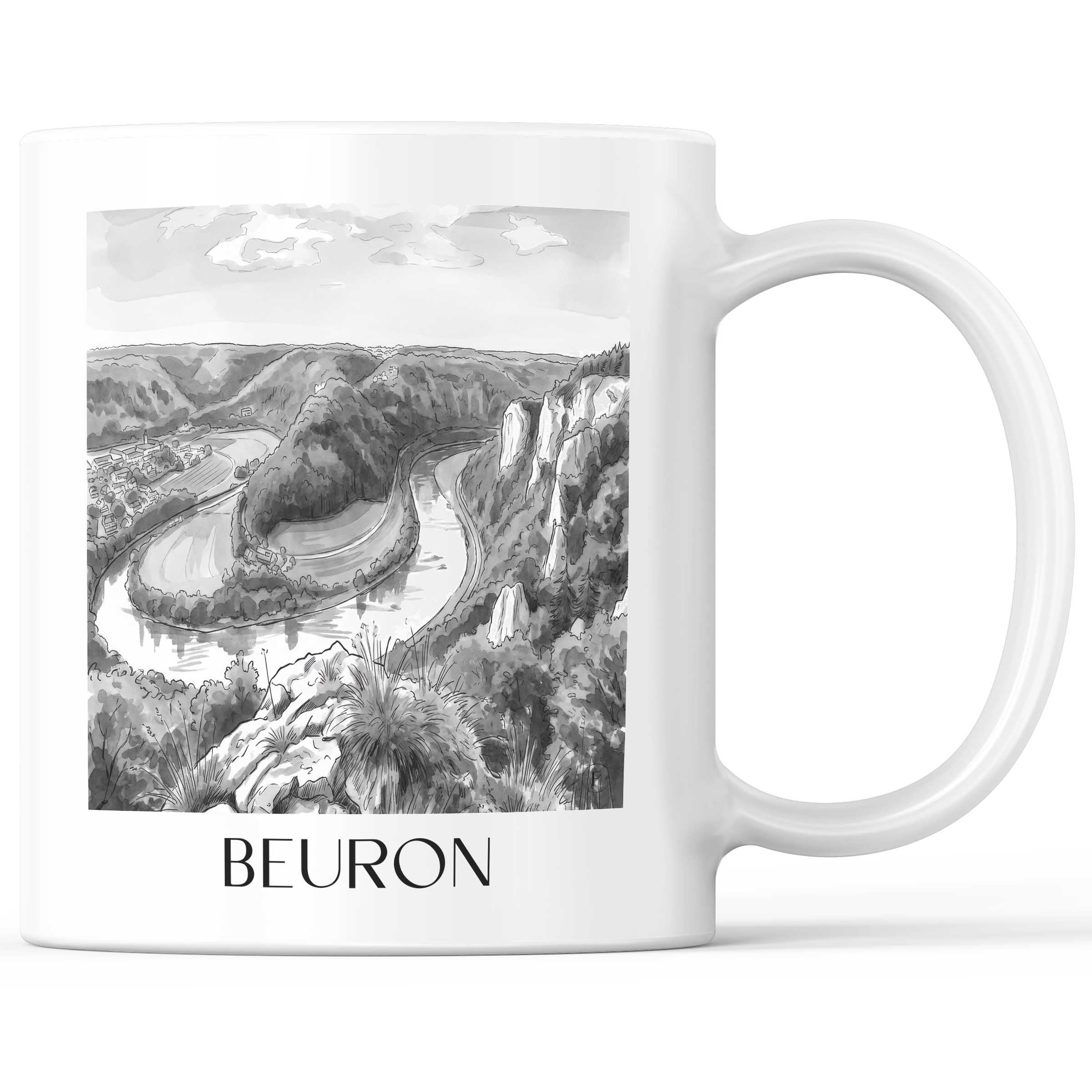 Beuron Kaffeebecher - Donautal - Deutschland Becher - Kaffeetasse im Aquarell Schwarz-Weiß Stil - favplace