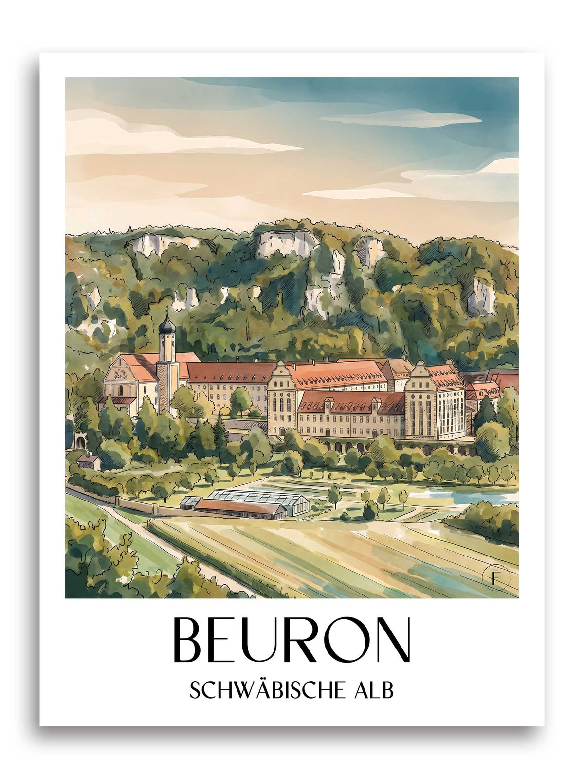 beuron-schwäbische-alb-deutschland-poster-aquarell