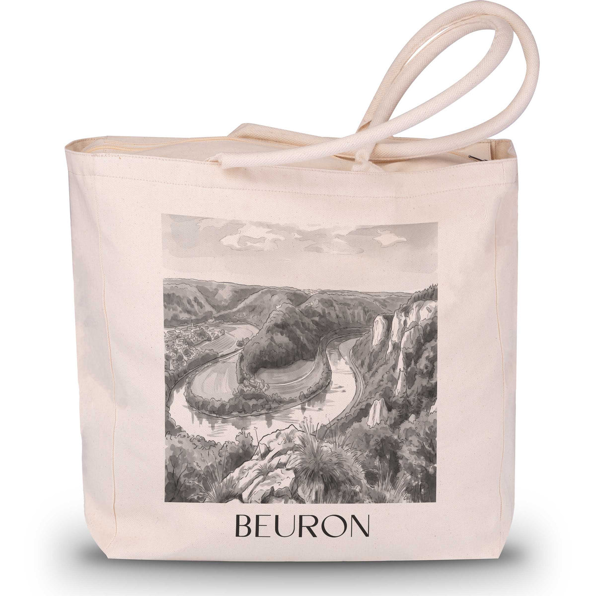 Beuron Shopping Tasche - Donautal - Deutschland Tote Bag - Einkaufstasche im Aquarell Schwarz-Weiß Stil - favplace
