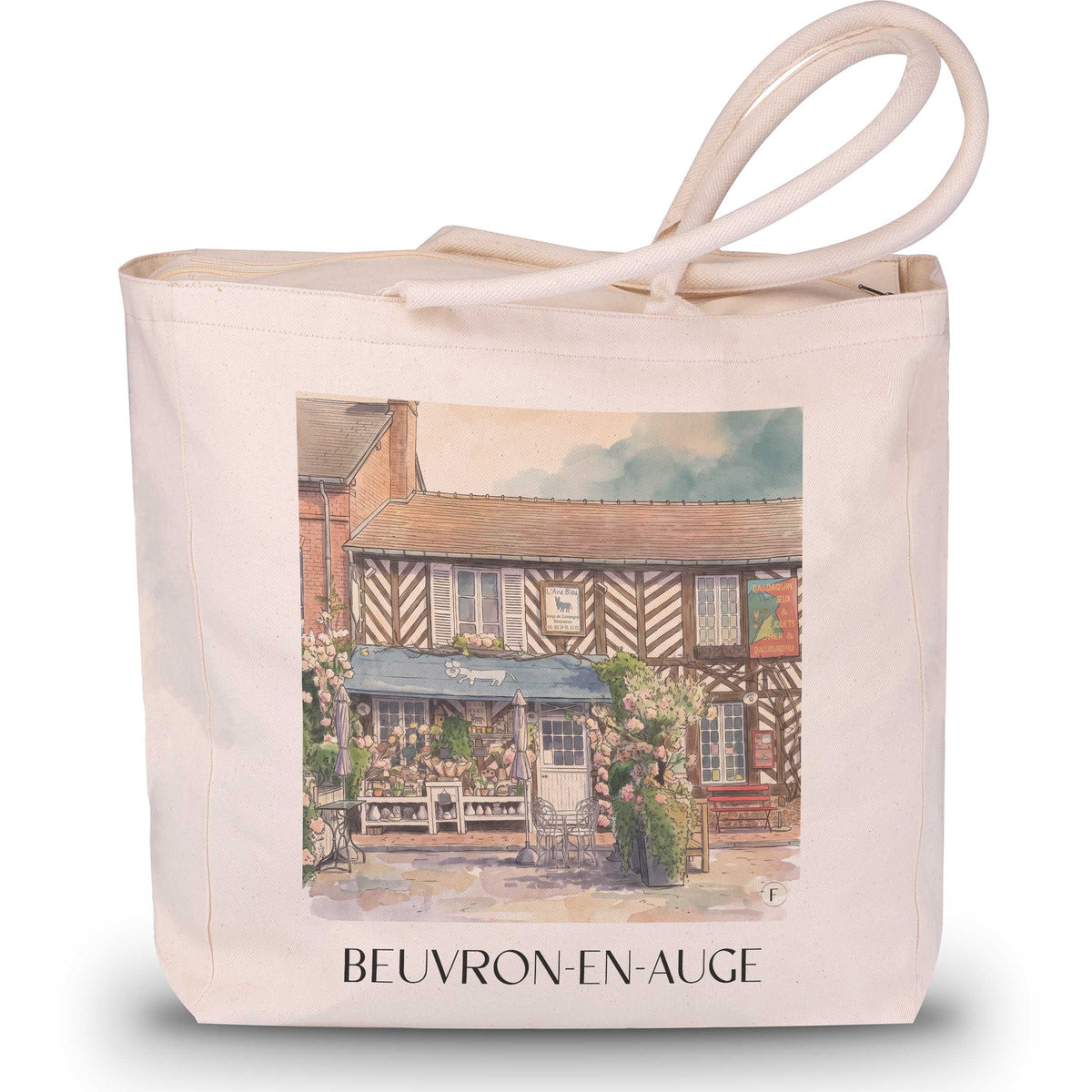 beuvron-en-auge-pays-d'auge-frankreich-einkaufstasche-aquarell