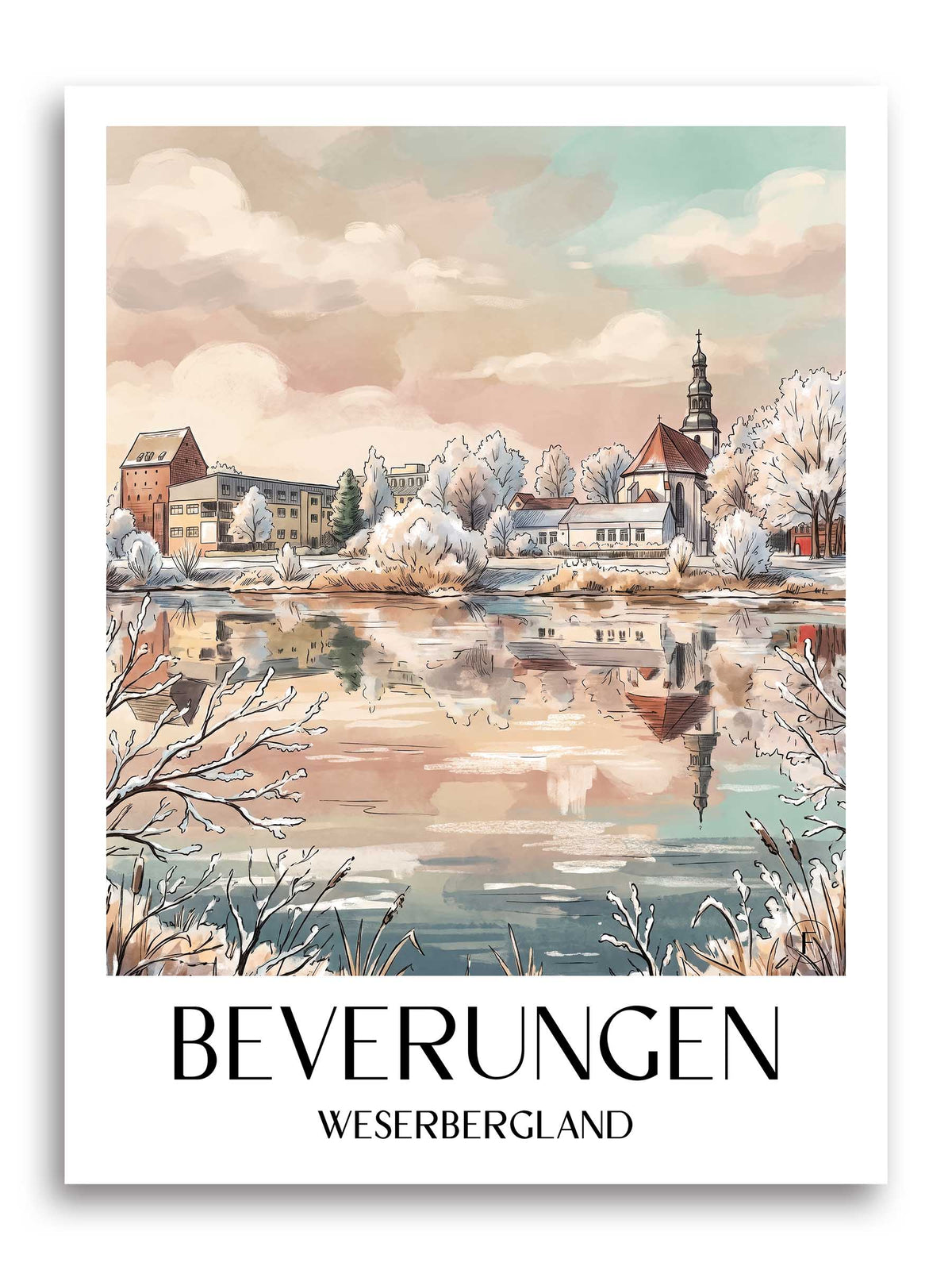 Beverungen Poster - Weserbergland - Deutschland Kunstdruck - Aquarell von A4 bis A1 - favplace