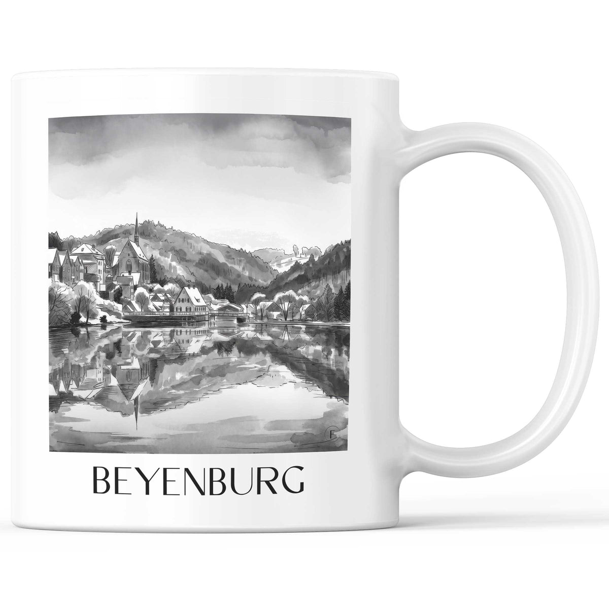 Beyenburg Kaffeebecher - Wuppertal - Deutschland Becher - Kaffeetasse im Aquarell Schwarz-Weiß Stil - favplace